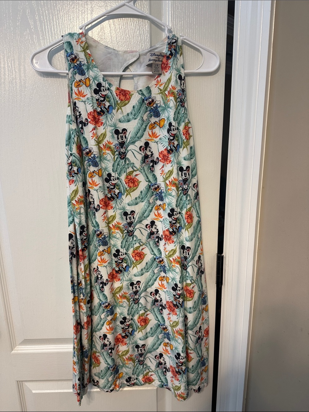 Disney White Floral Mickey Tank Dress with Green Leaves and Orange Blooms